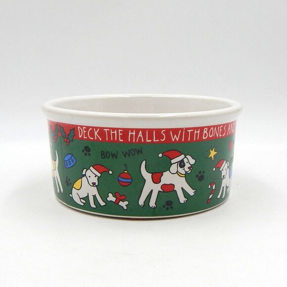 Deck The Halls Doggy Puppy Christmas Riviera Van Beers Signature Pet Bowl - Picture 1 of 7